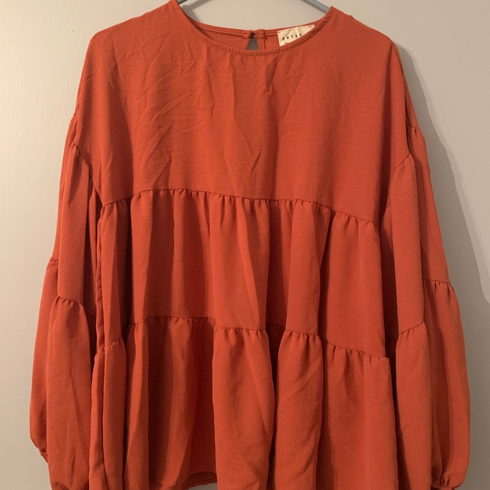 Bright Rust Tiered top with Ballon sleeve